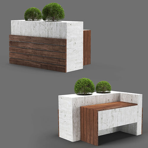 bench237 bench with two potted plants 3D model