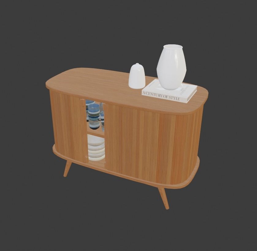 Mid-Century Modern Credenza Table Paneled 3D model_3