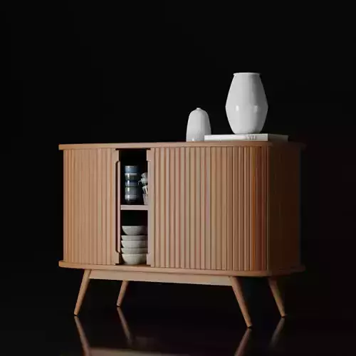 Mid-Century Modern Credenza Table Paneled 3D model