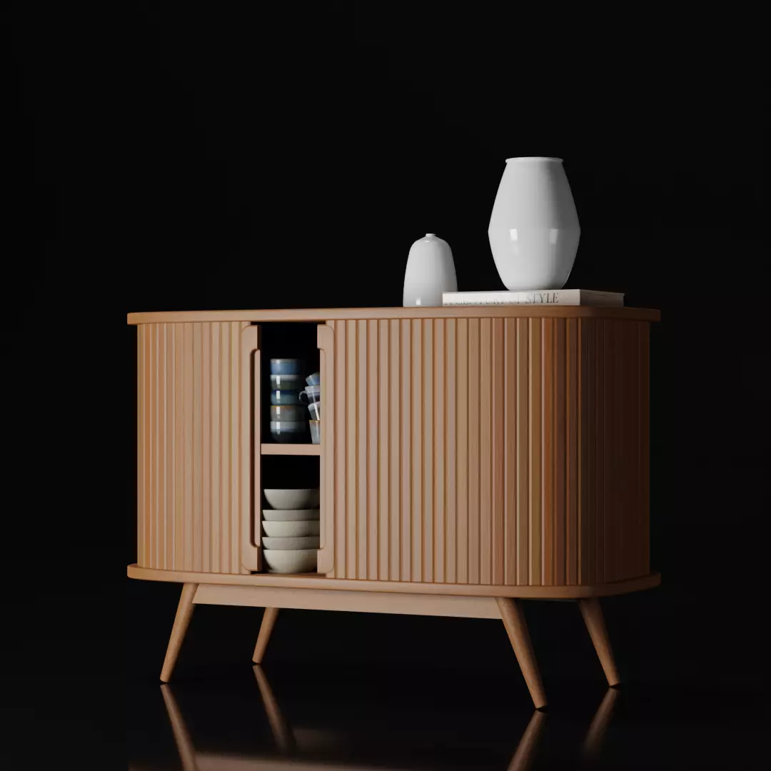 Mid-Century Modern Credenza Table Paneled 3D model_0