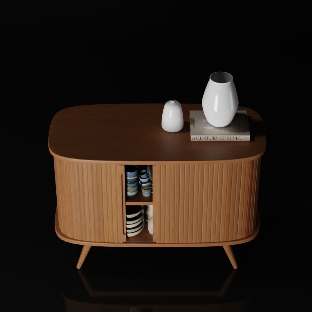 Mid-Century Modern Credenza Table Paneled 3D model_2