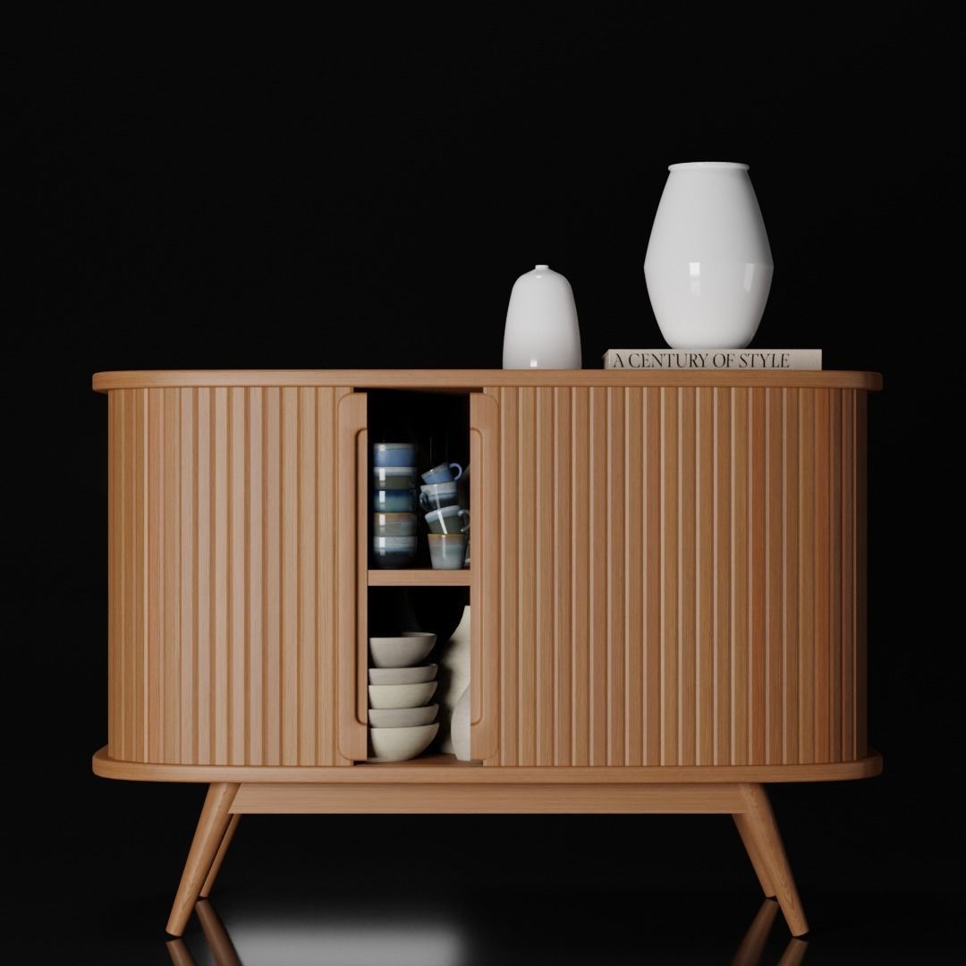 Mid-Century Modern Credenza Table Paneled 3D model_1