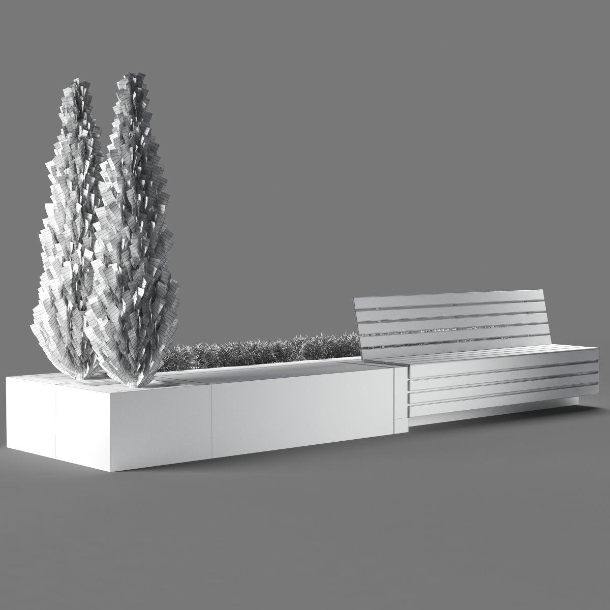 bench312 concrete bench with two trees in it 3D model_3