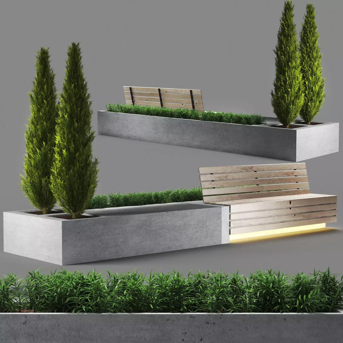 bench312 concrete bench with two trees in it 3D model_0