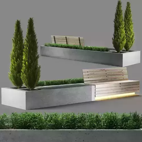 bench312 concrete bench with two trees in it 3D model