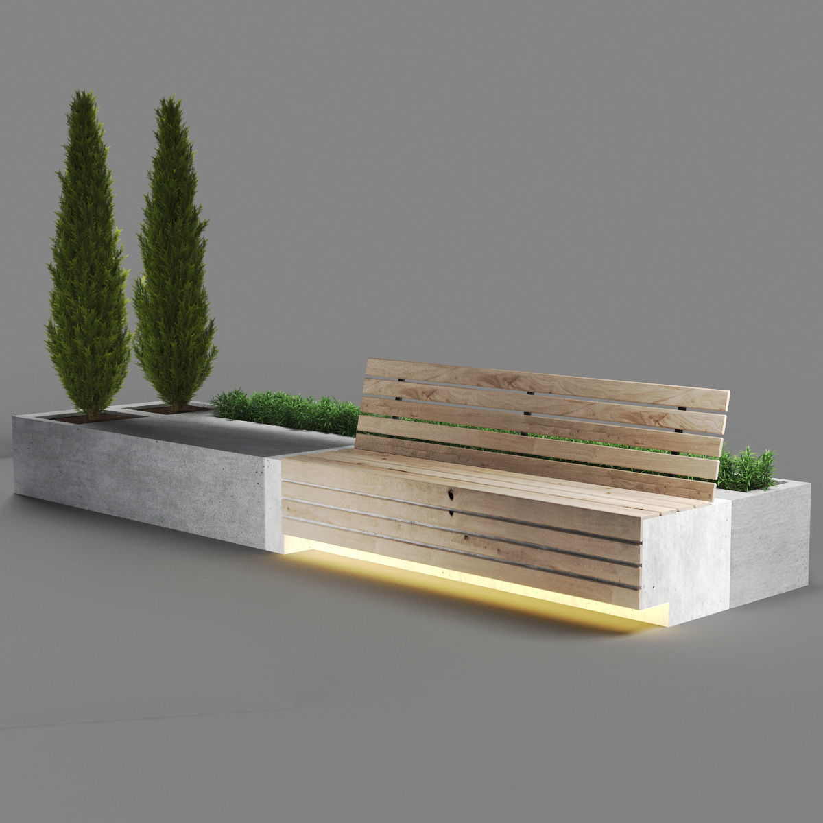 bench312 concrete bench with two trees in it 3D model_2