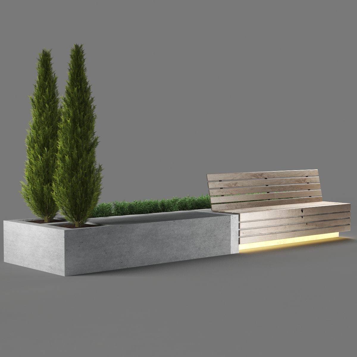 bench312 concrete bench with two trees in it 3D model_1