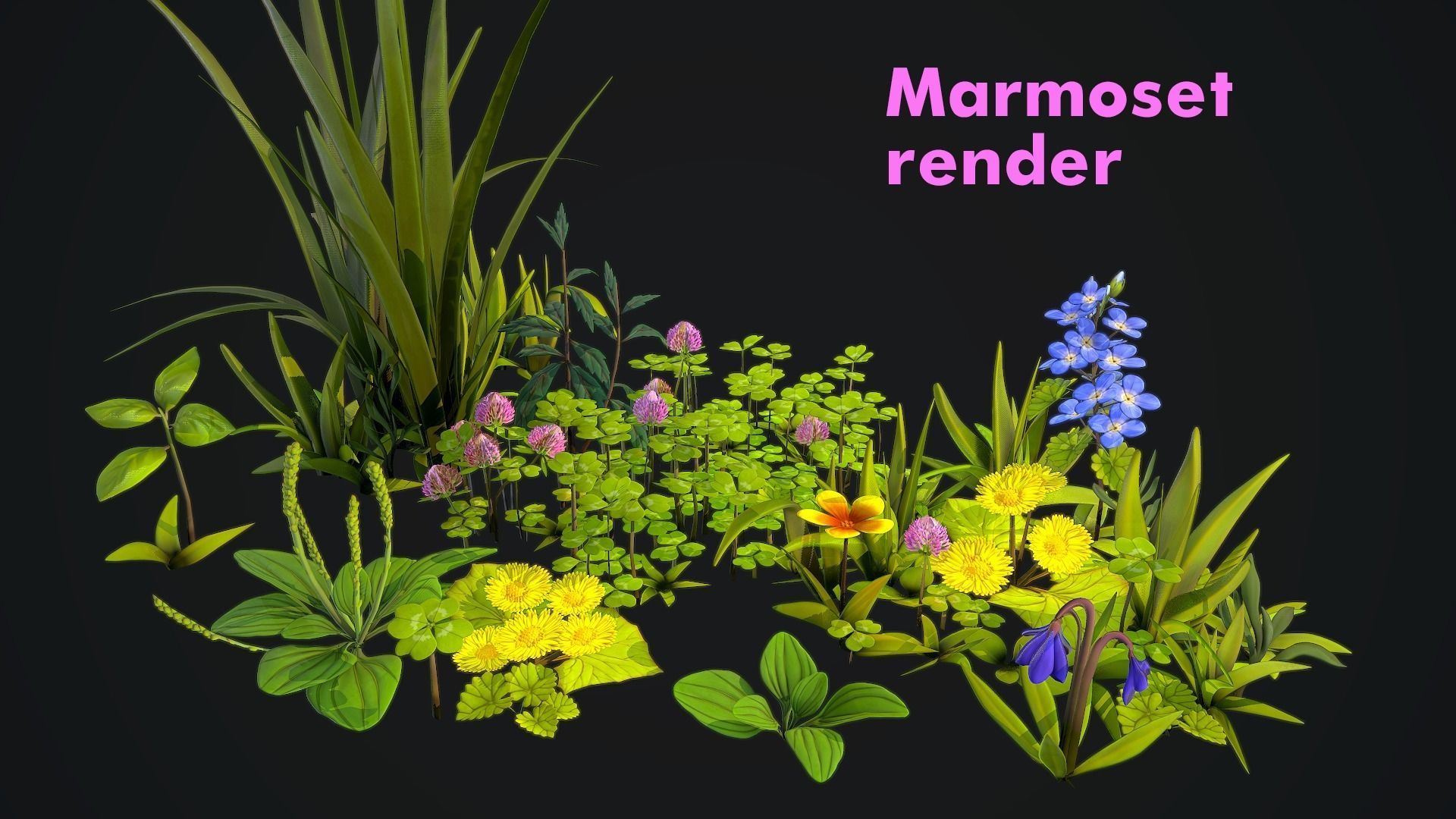 Stylized Grass Pack Low-poly 3D model_22