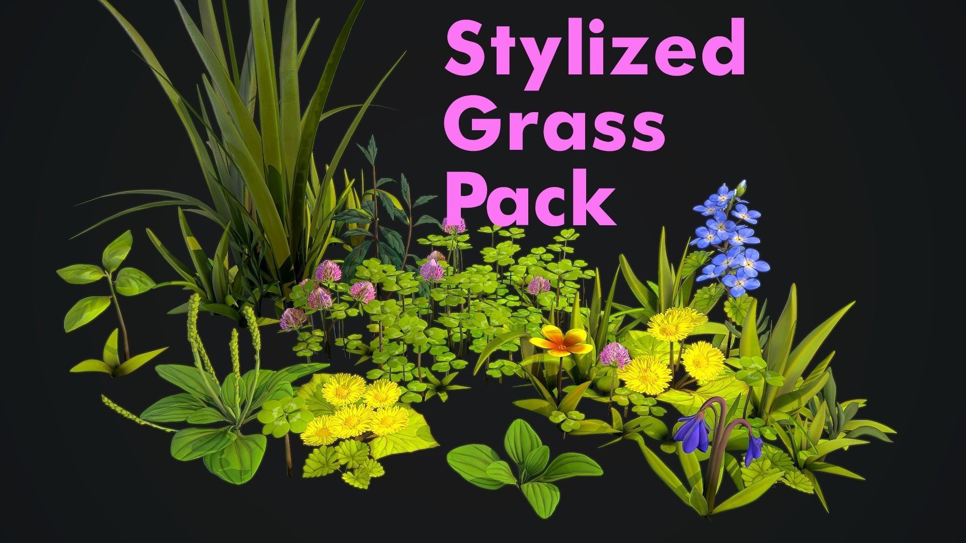Stylized Grass Pack Low-poly 3D model_2