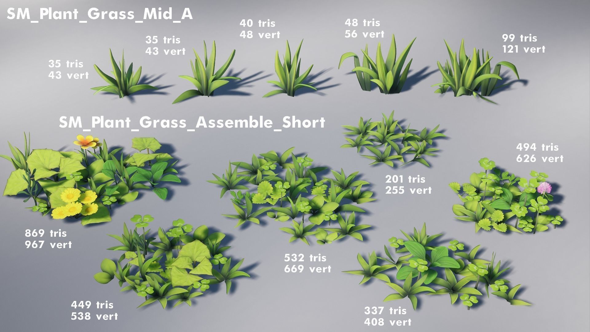 Stylized Grass Pack Low-poly 3D model_9