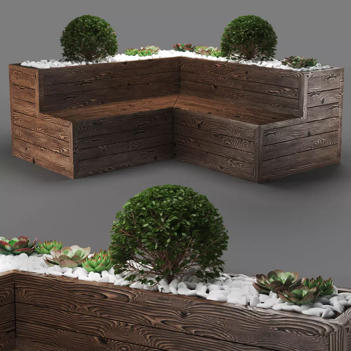 bench322 wooden planter box 3D model