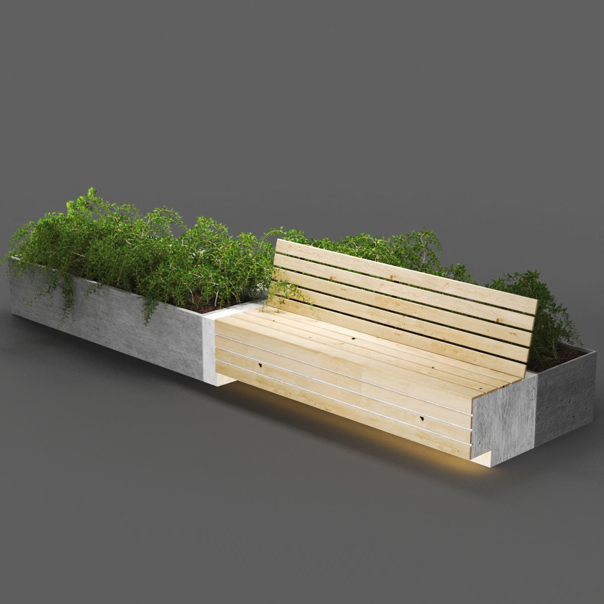 bench349 concrete bench with plants in it 3D model_2