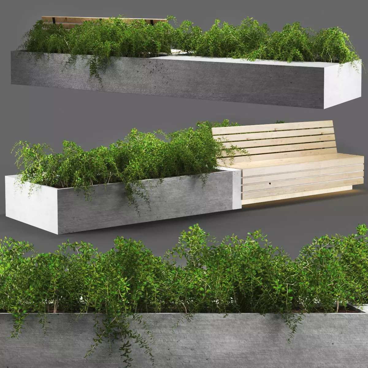 bench349 concrete bench with plants in it 3D model_0