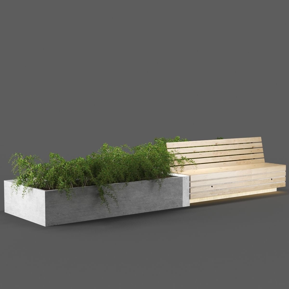 bench349 concrete bench with plants in it 3D model_1