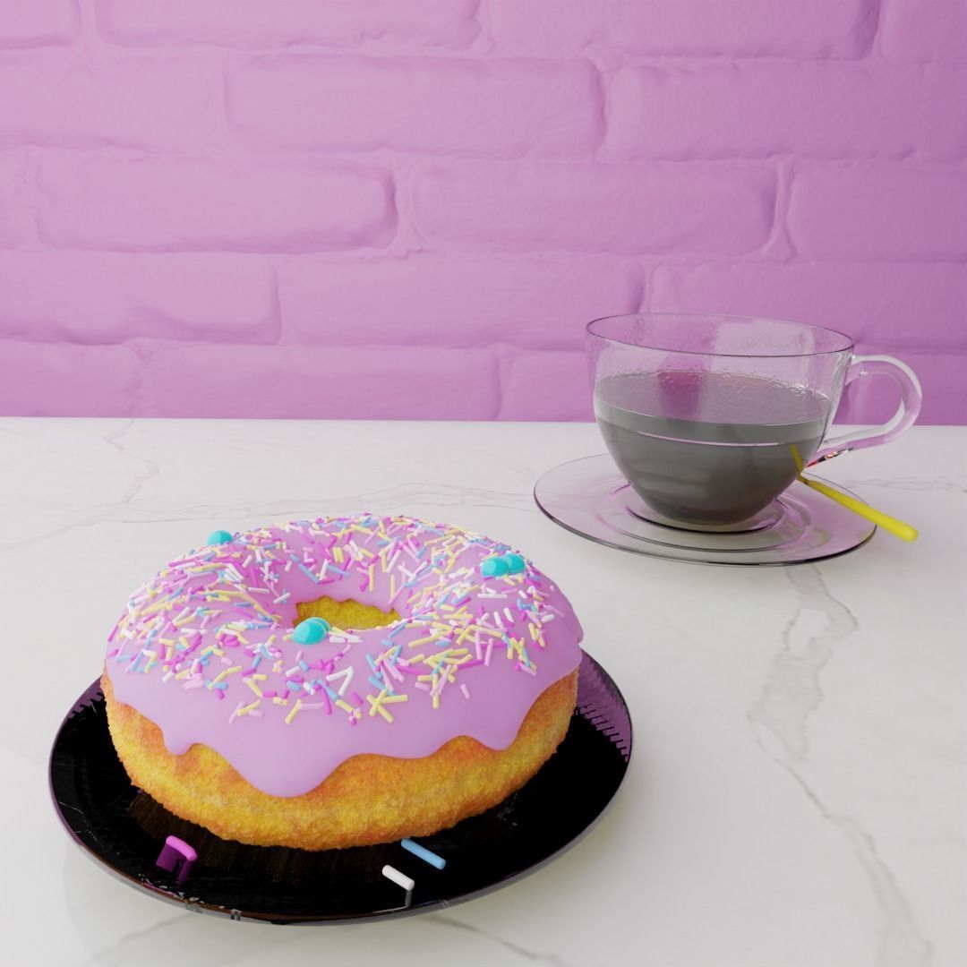 Doughnut And Coffee Cup 3D model_2