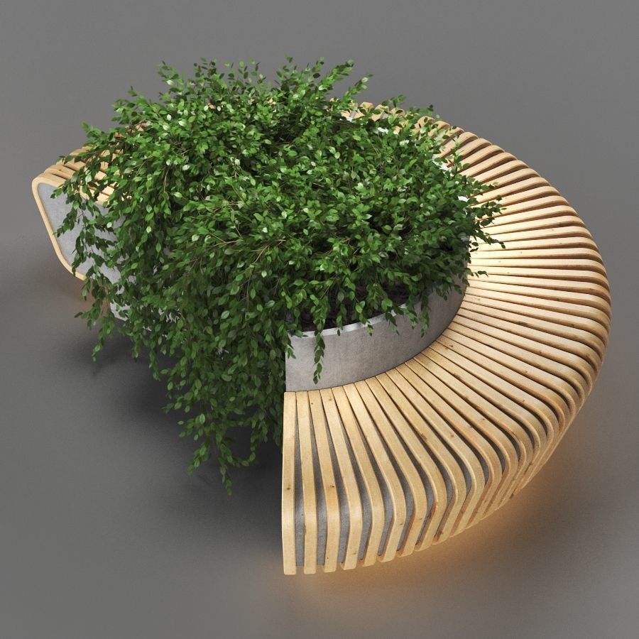 bench355 concrete bench with plants 3D model_2