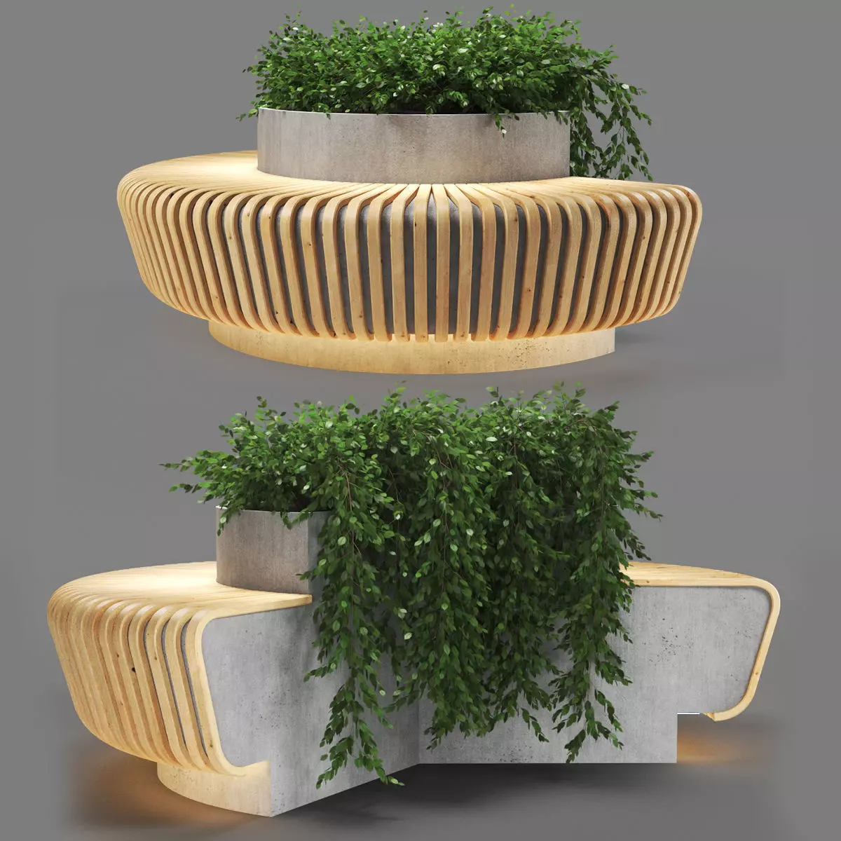 bench355 concrete bench with plants 3D model_0