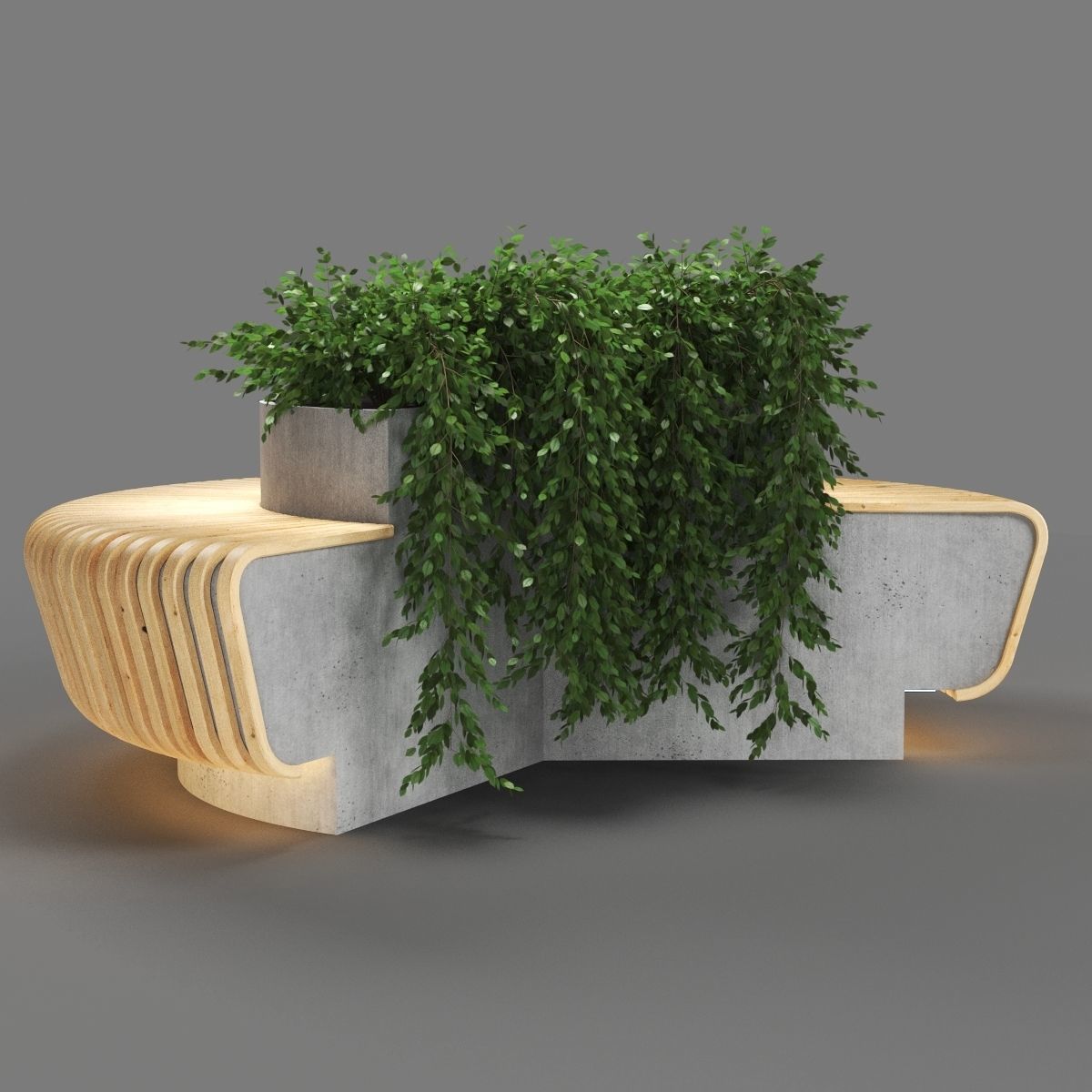 bench355 concrete bench with plants 3D model_1
