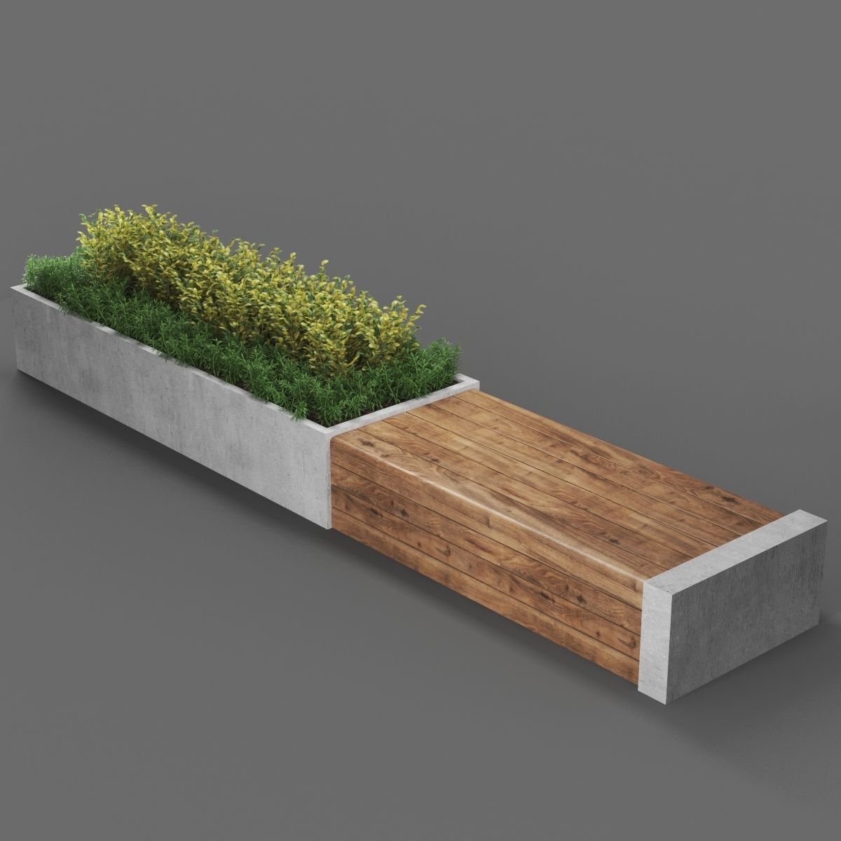 bench457 concrete bench with plants 3D model_1