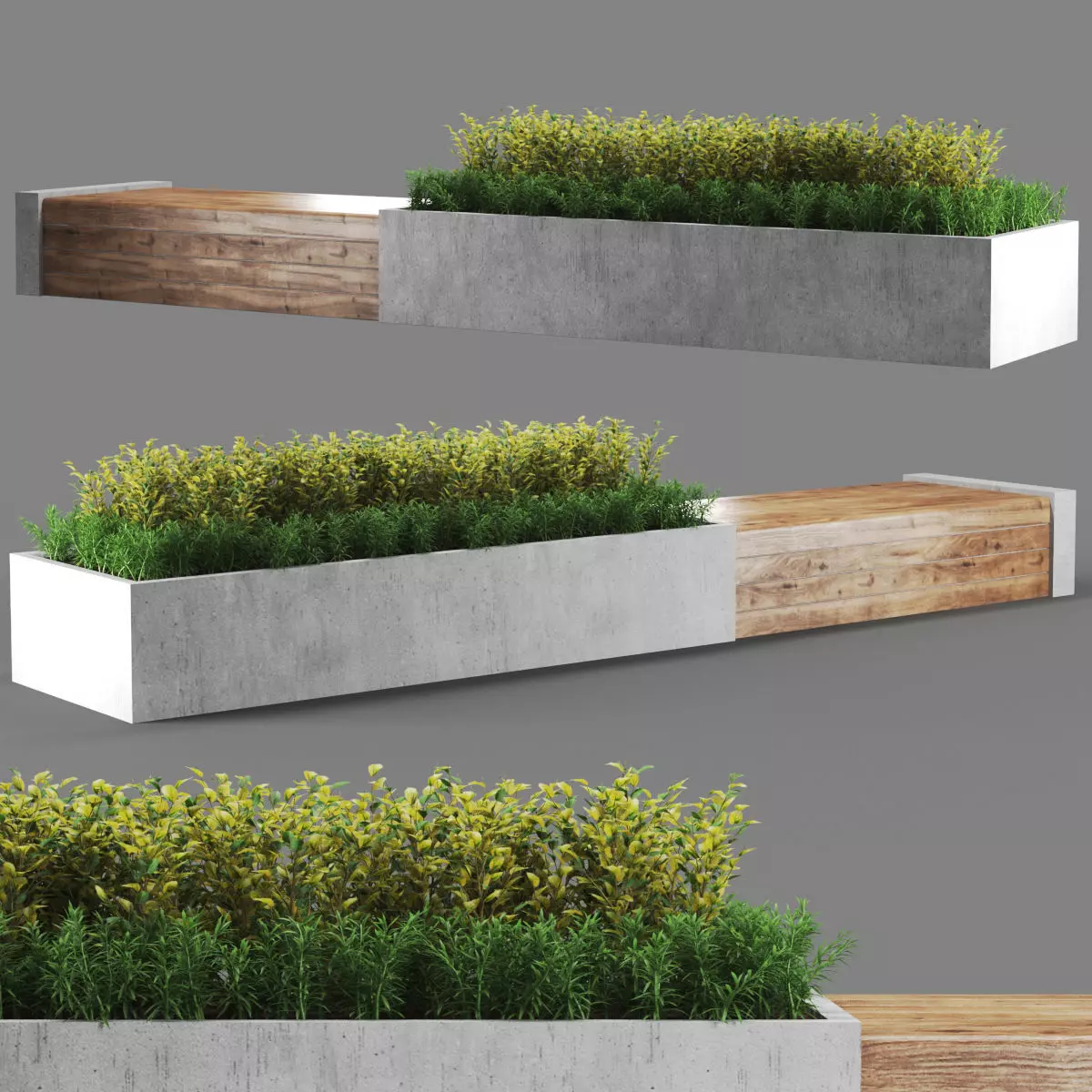 bench457 concrete bench with plants 3D model_0