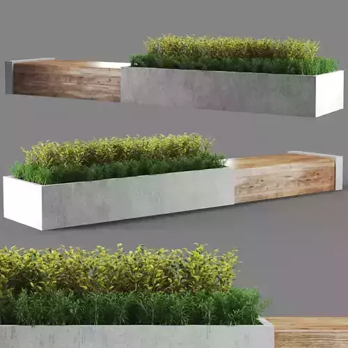 bench457 concrete bench with plants