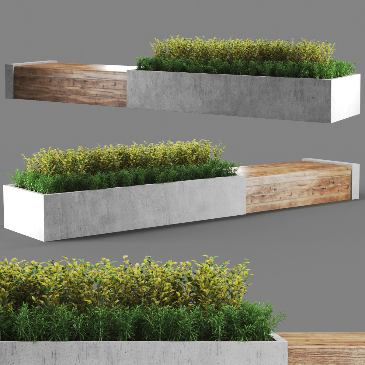 bench457 concrete bench with plants 3D model_3