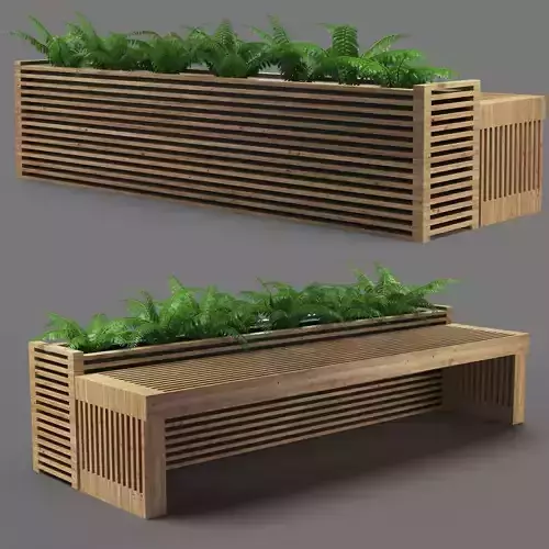 bench602 wooden bench with plants