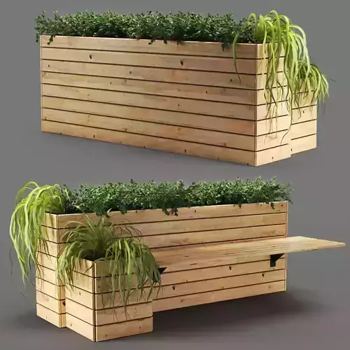 bench648 wooden bench with plants