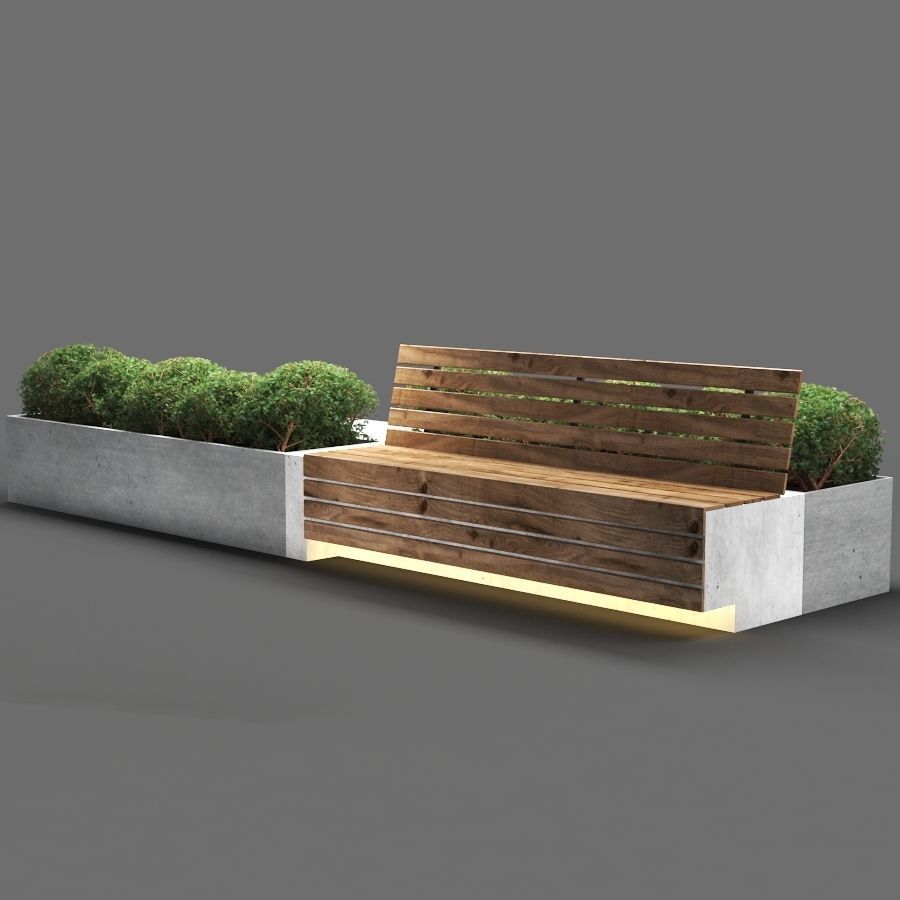 bench711 wooden bench with plants in it 3D model_2