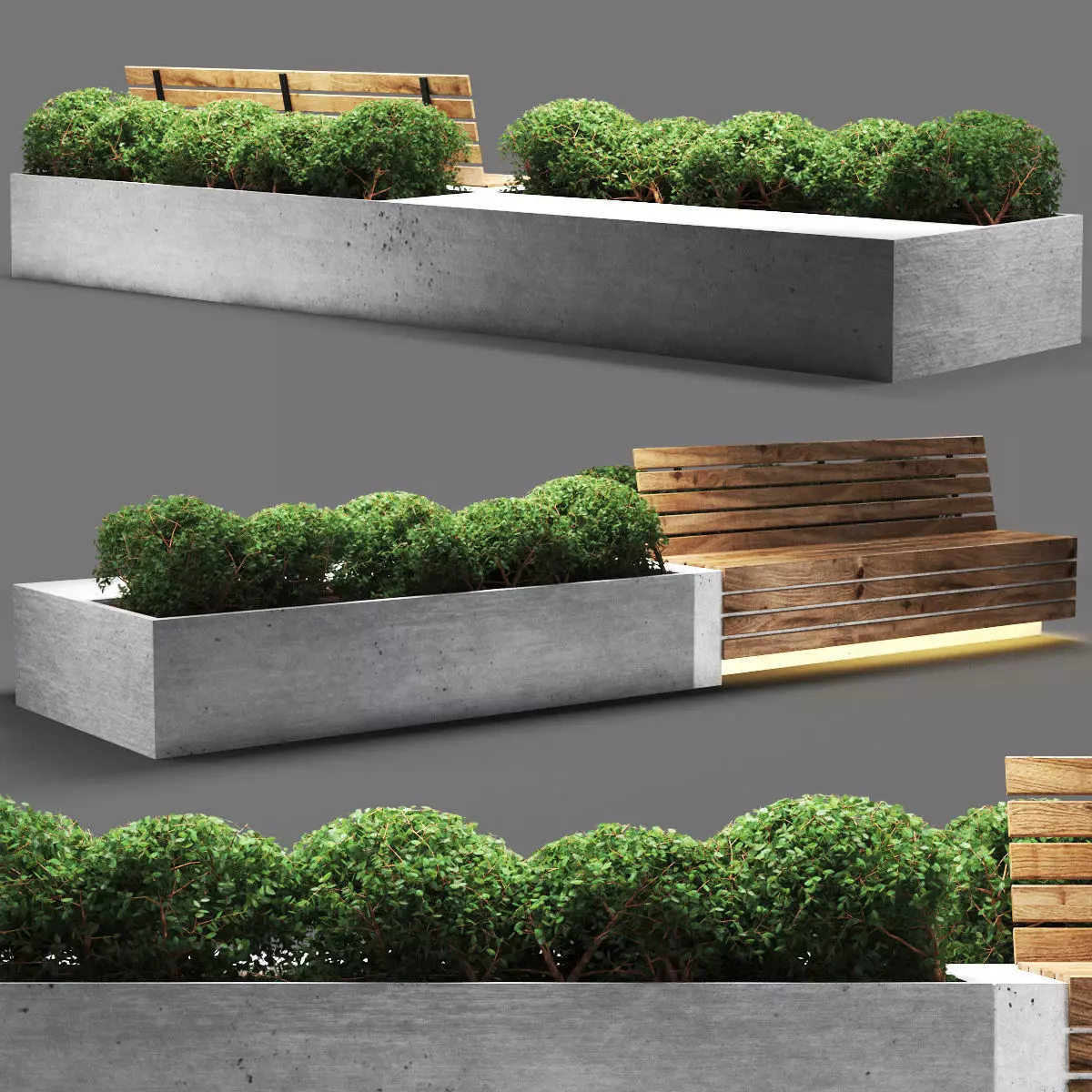bench711 wooden bench with plants in it 3D model_0