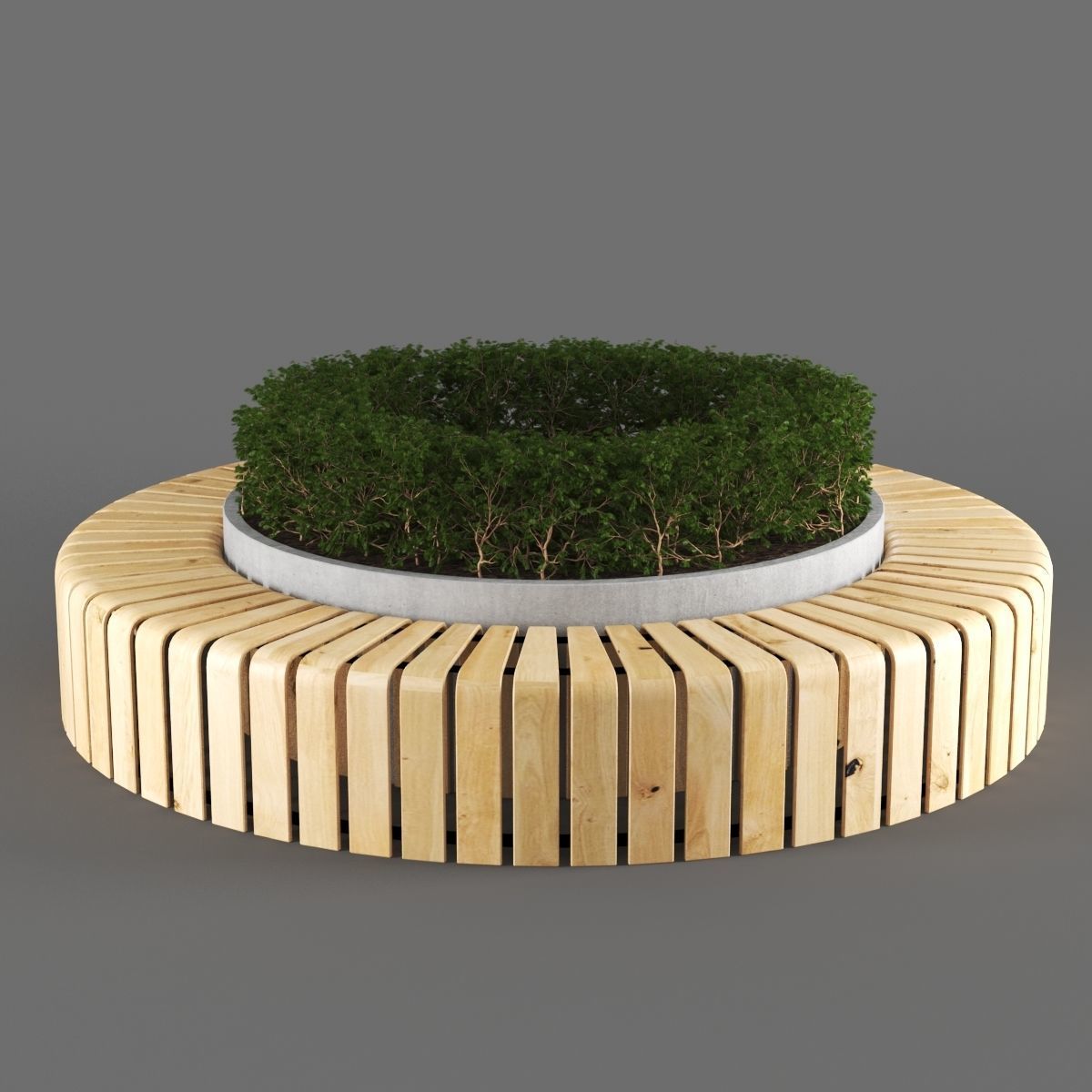 bench807 circular wooden bench with plant in middle 3D model_1