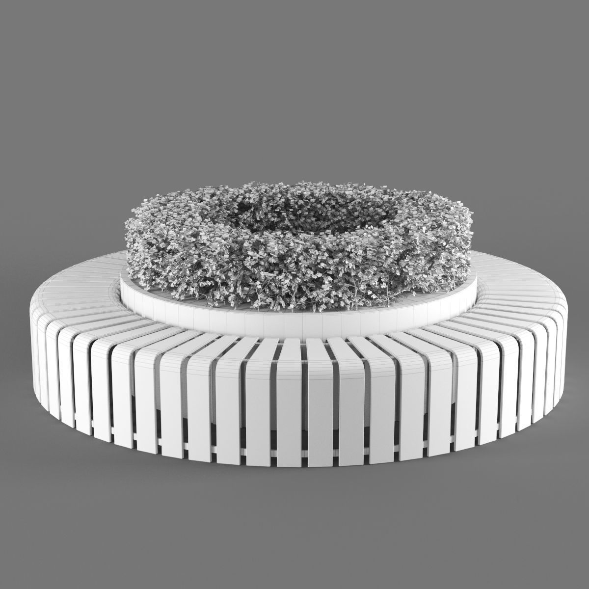 bench807 circular wooden bench with plant in middle 3D model_3