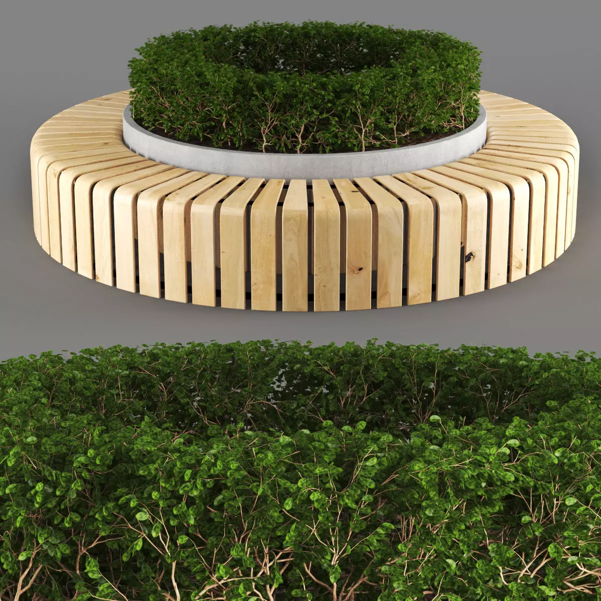 bench807 circular wooden bench with plant in middle 3D model_0