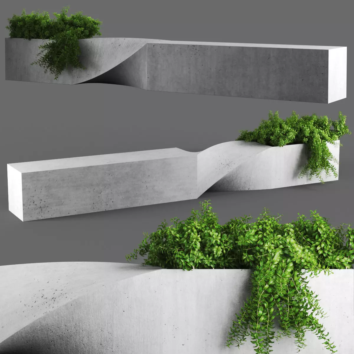 bench854 concrete planter with plants in it 3D model_0