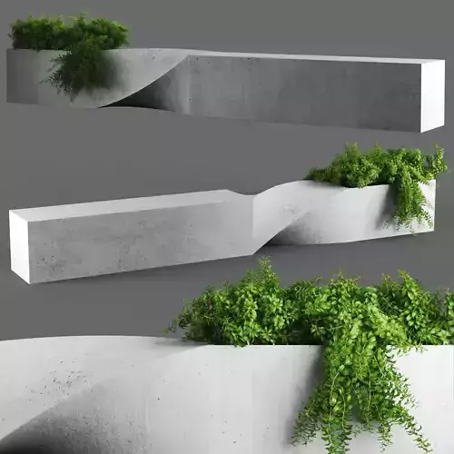 bench854 concrete planter with plants in it 3D model