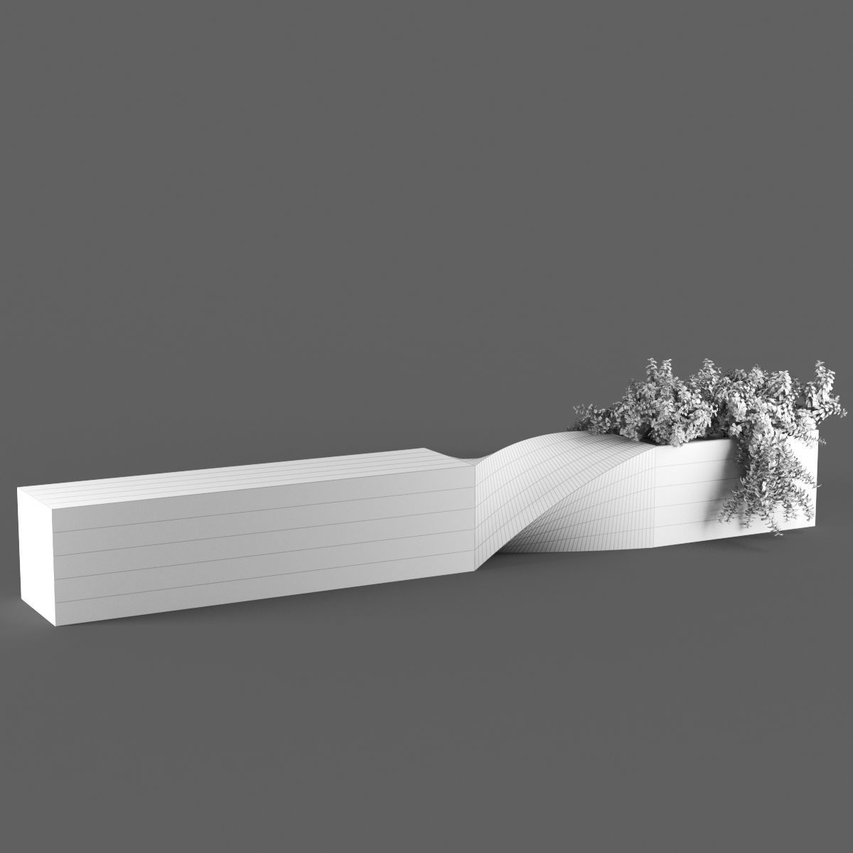 bench854 concrete planter with plants in it 3D model_5