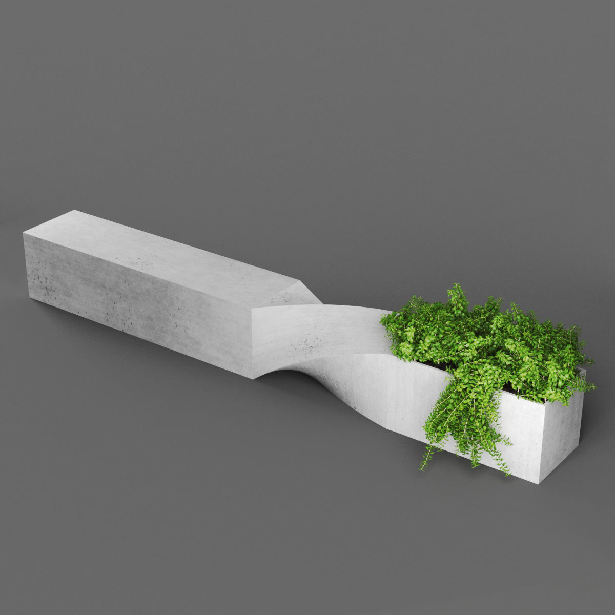 bench854 concrete planter with plants in it 3D model_4