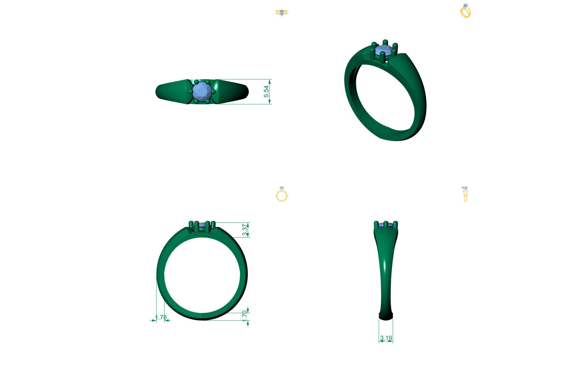 D-1105 solitaire diamond engagement ring gold 3D print model_5