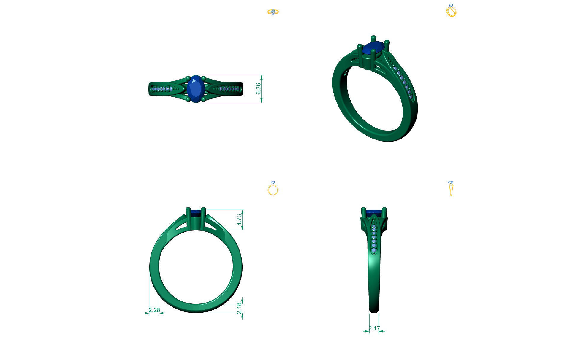 D-1621 orange sapphire and diamond engagement ring 3D print model_4