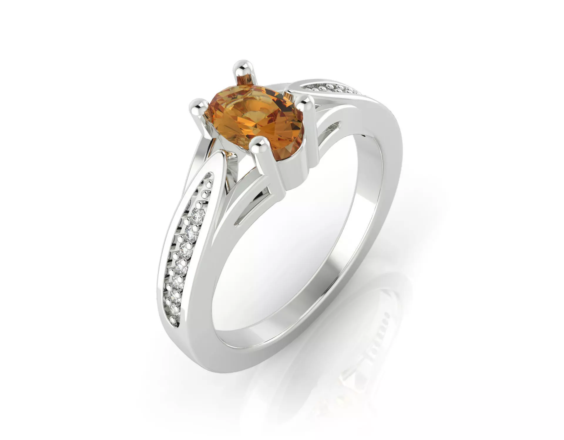 D-1621 orange sapphire and diamond engagement ring 3D print model_0
