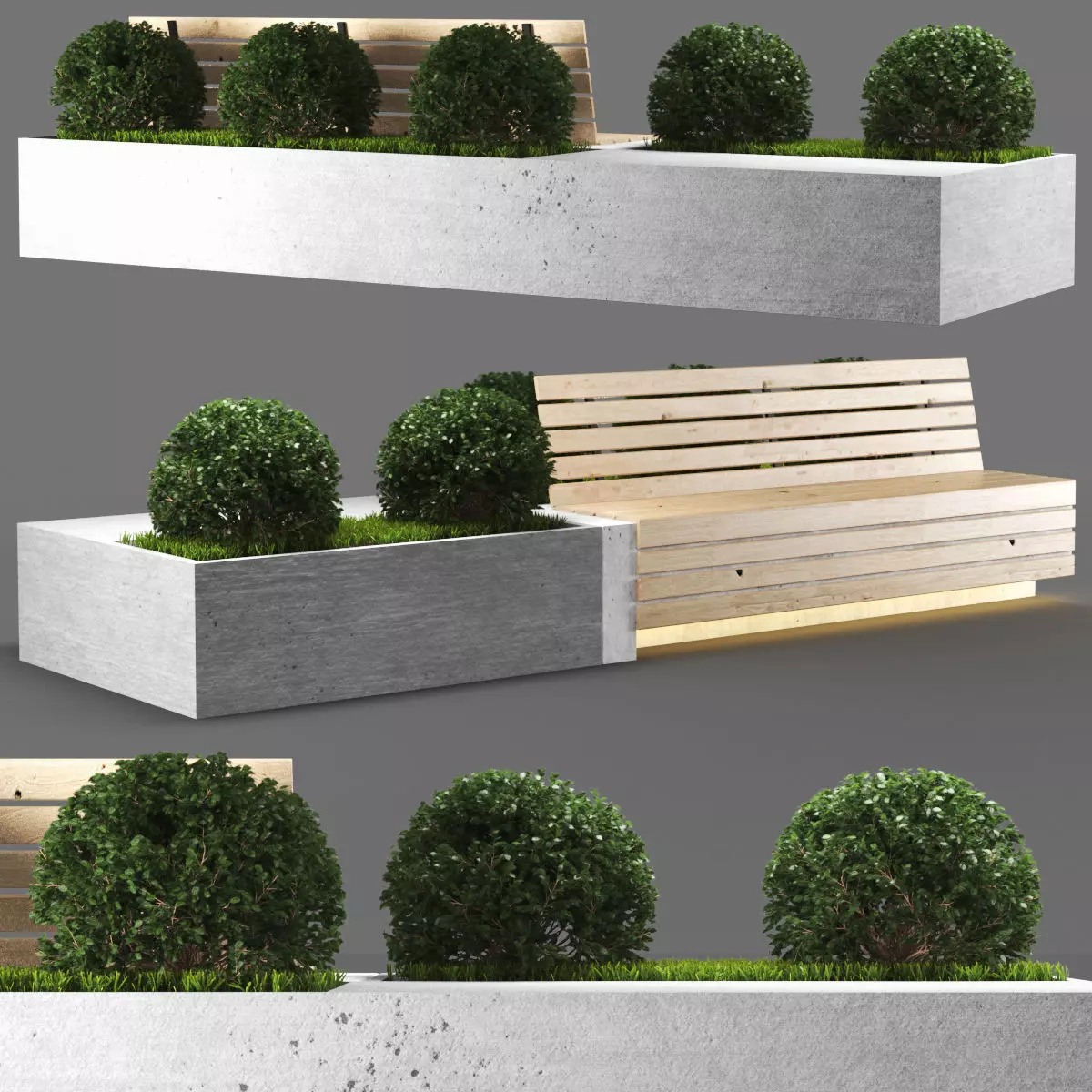 bench939 wooden bench with plants in it 3D model_0