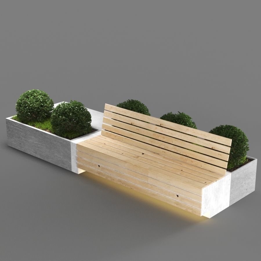 bench939 wooden bench with plants in it 3D model_5
