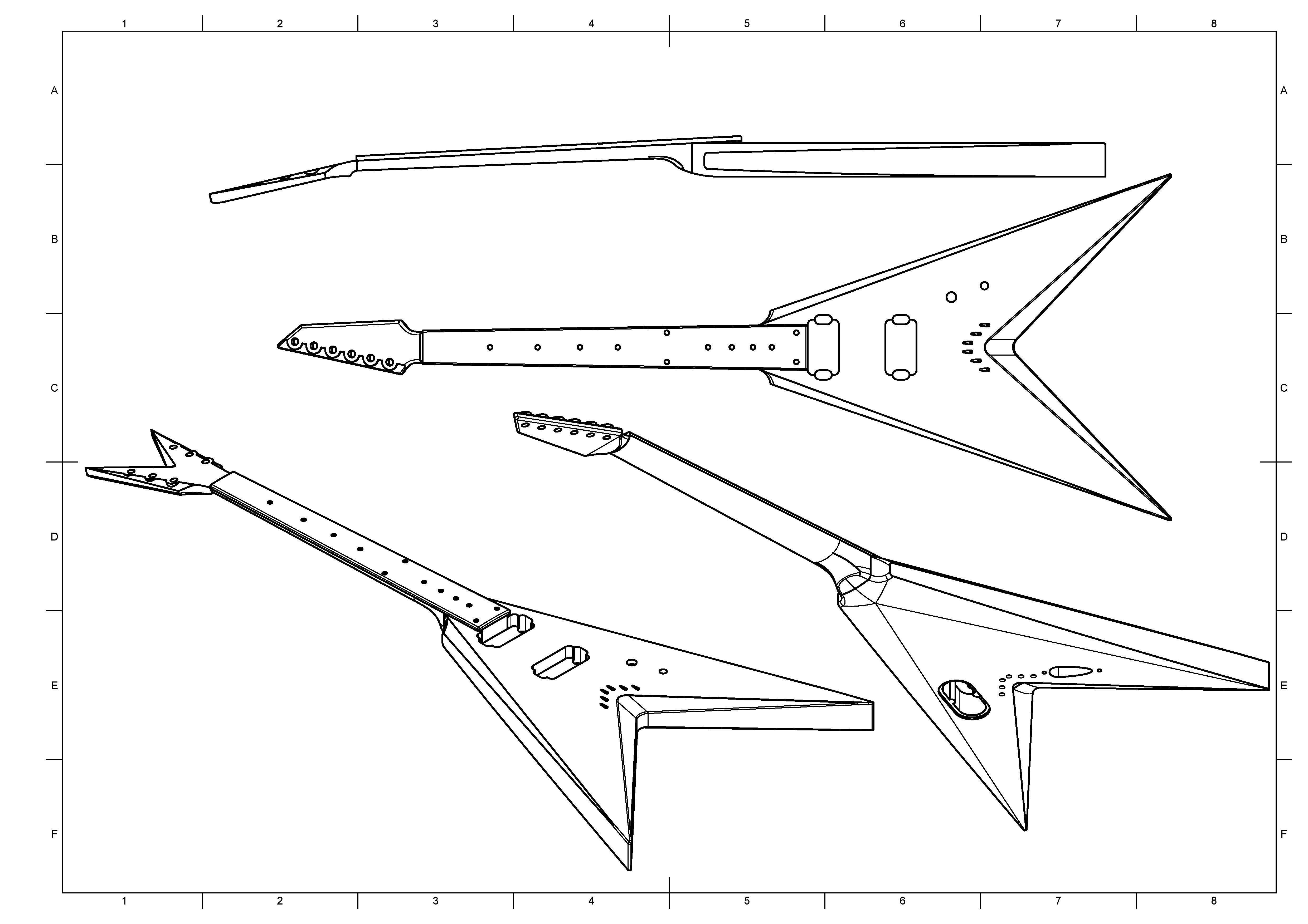CNC Ready V guitar original design - 2 headstock options 3D print model_8