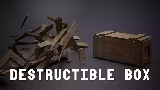 Destructible Wooden Box - Game Ready Low-poly 3D model