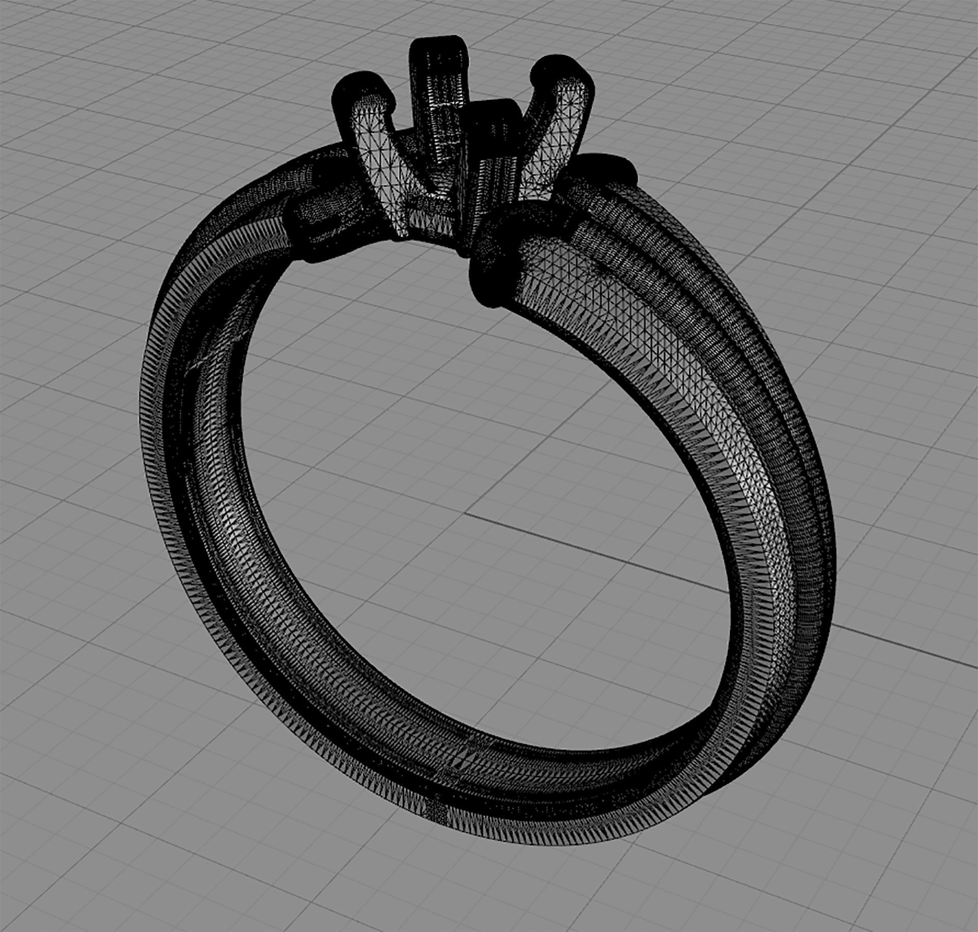 D-1739 diamond engagement ring gold and gold 3D print model_6