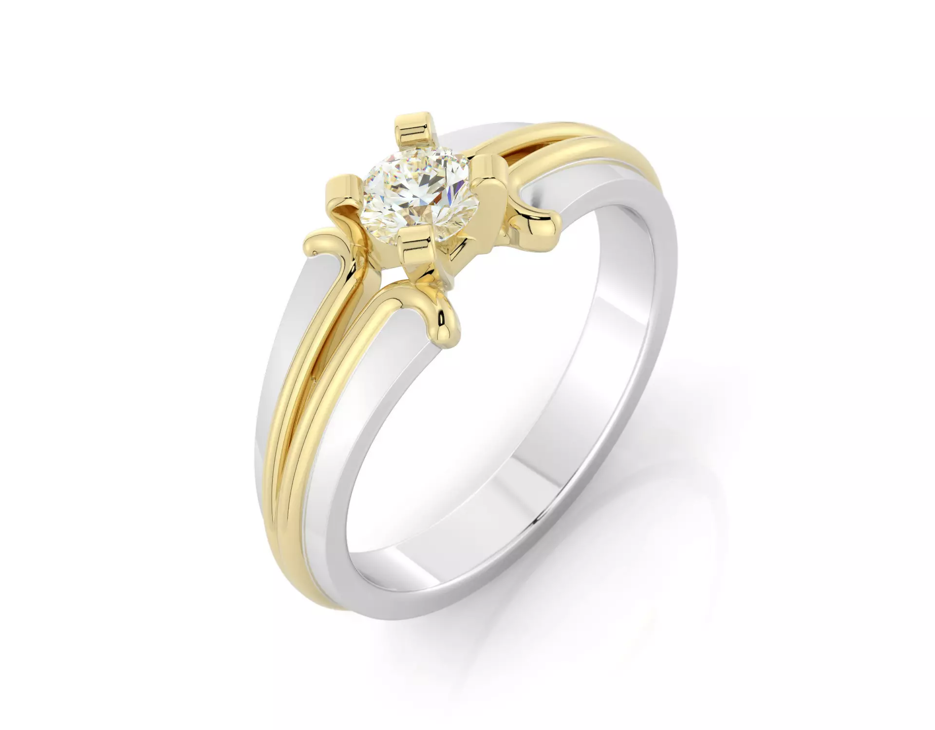 D-1739 diamond engagement ring gold and gold 3D print model_0