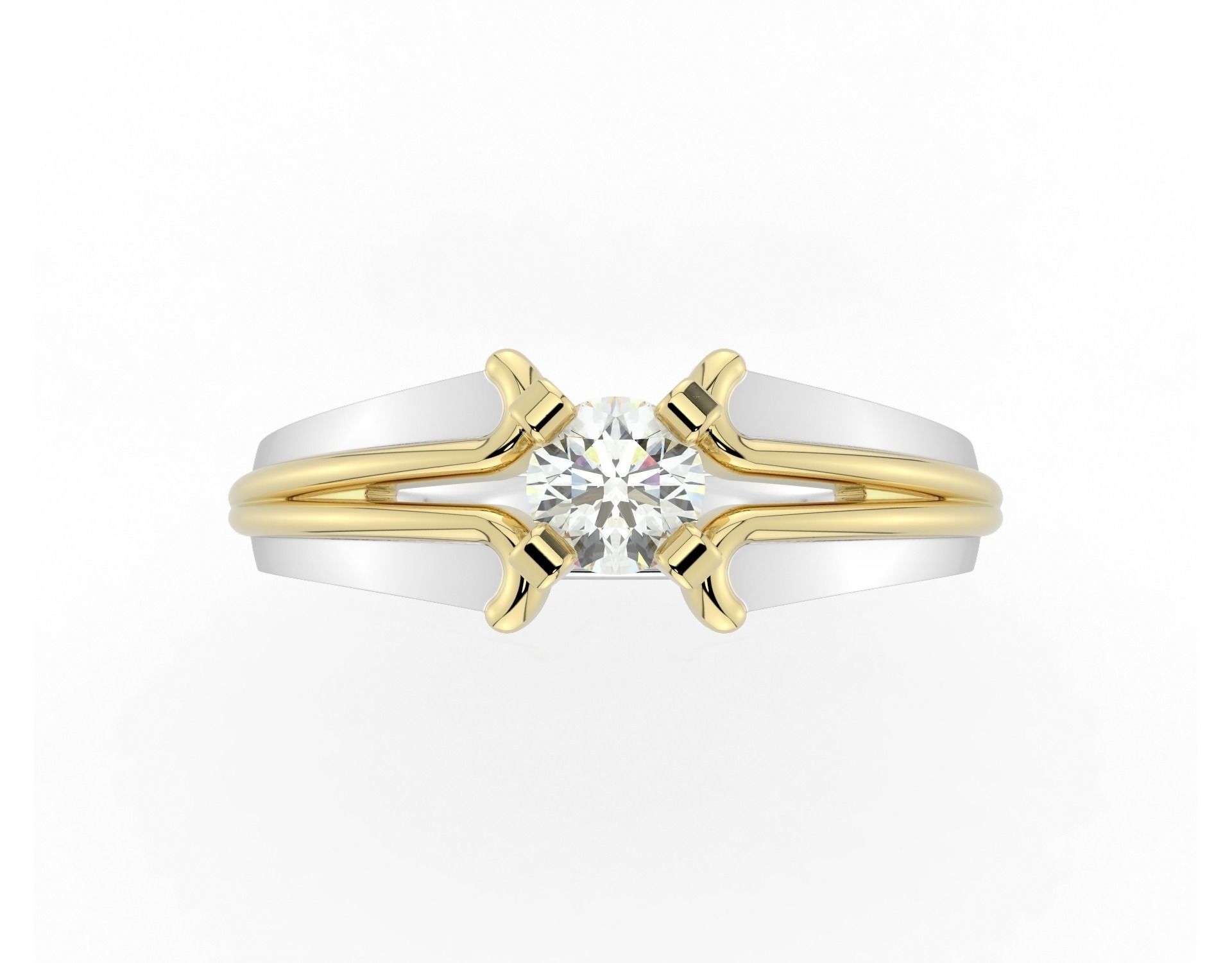 D-1739 diamond engagement ring gold and gold 3D print model_4