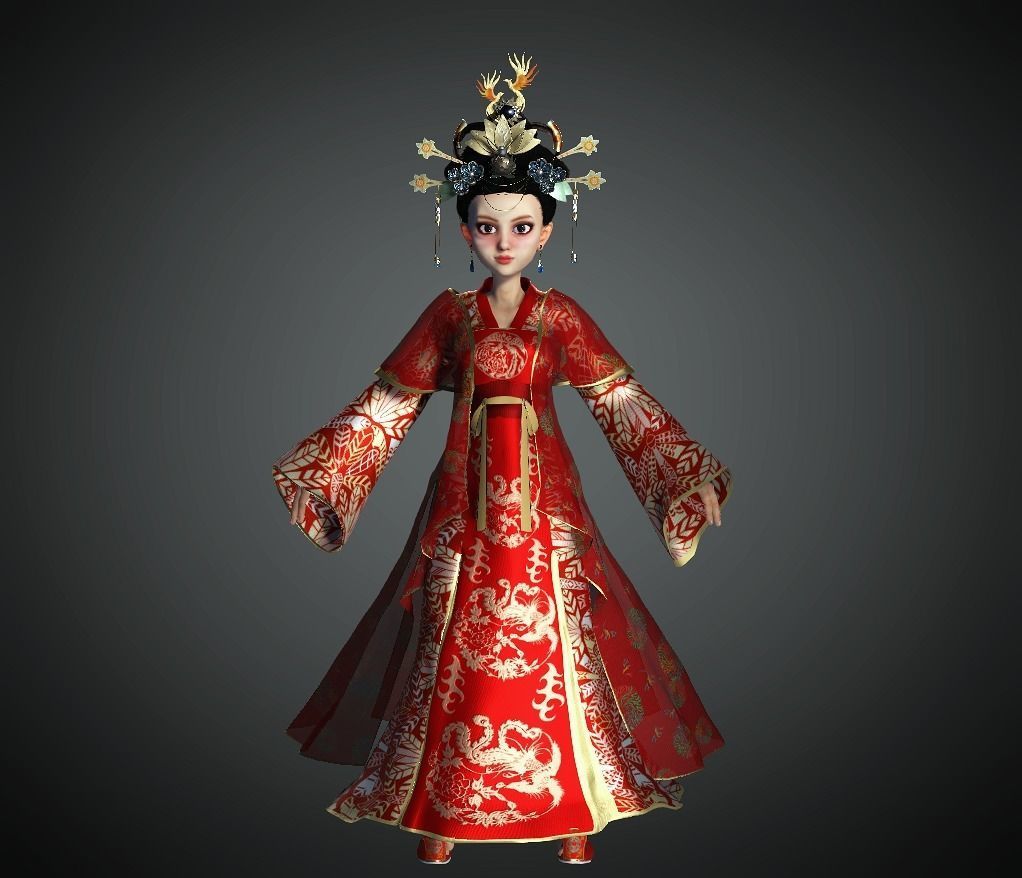 Character Creator - Cartoon Asian Queen Low-poly 3D model_8