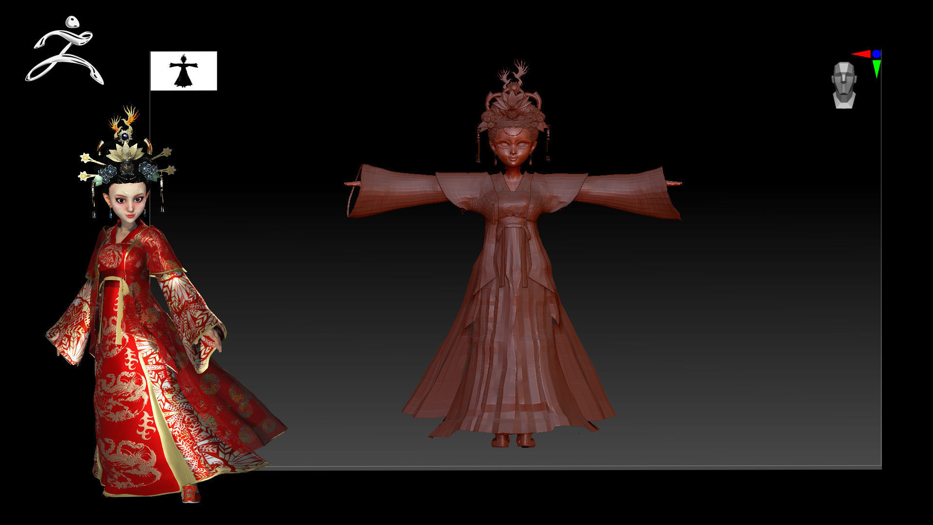 Character Creator - Cartoon Asian Queen Low-poly 3D model_6