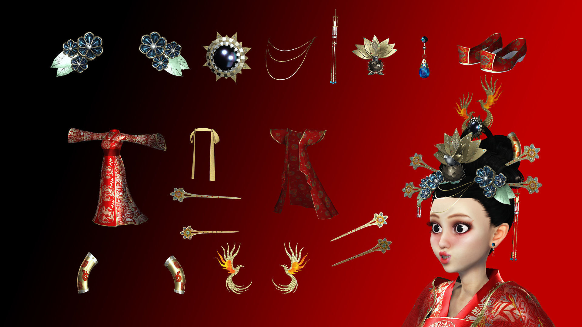 Character Creator - Cartoon Asian Queen Low-poly 3D model_13